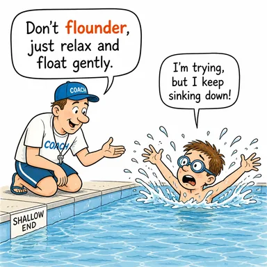 flounder (bocalama, çabalama (suda veya zor durumda)) karikatürü — diyalogla bağlam içinde öğren