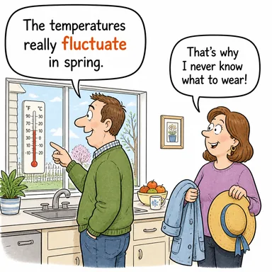 fluctuate (dalgalanmak, inip çıkmak (fiyat/sayı)) karikatürü — diyalogla bağlam içinde öğren