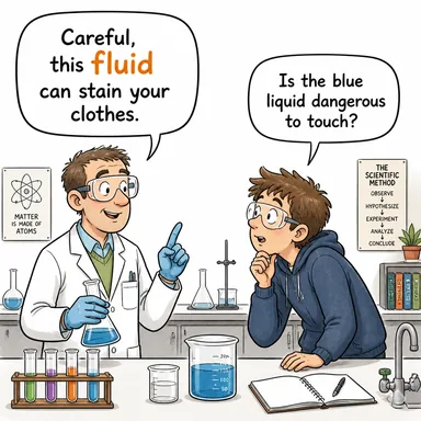 fluid (sıvı, akışkan; değişken) karikatürü — diyalogla bağlam içinde öğren