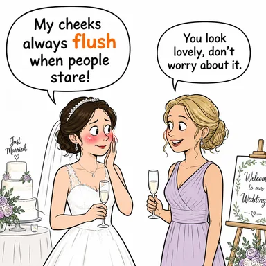 flush (yüzü kızarmak; sifonu çekmek; (sıvı ile) temizlemek) karikatürü — diyalogla bağlam içinde öğren