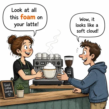 foam (köpük) karikatürü — diyalogla bağlam içinde öğren