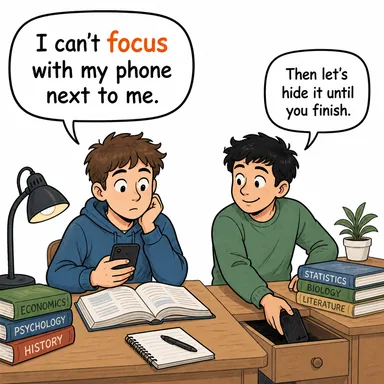 focus (odaklanmak, merkez, odak noktası) karikatürü — diyalogla bağlam içinde öğren