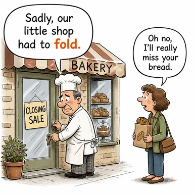 fold (katlamak, bükmek, iflas etmek (şirket)) karikatürü — diyalogla bağlam içinde öğren