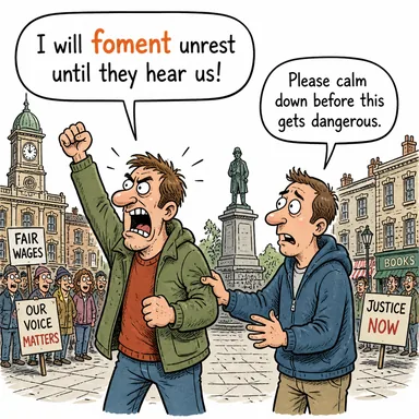 foment (kışkırtmak, fitnelemek, teşvik etmek (olumsuz)) karikatürü — diyalogla bağlam içinde öğren