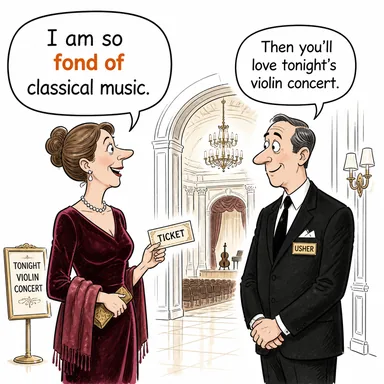 fond of (bir şeye düşkün, tutkulu, seven) karikatürü — diyalogla bağlam içinde öğren