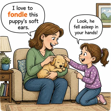 fondle (okşamak, sevmek) karikatürü — diyalogla bağlam içinde öğren