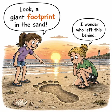 footprint (ayak izi, (karbon) izi, etki alanı) karikatürü — diyalogla bağlam içinde öğren