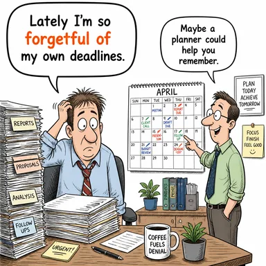 forgetful of (unutkan, ihmalkar) karikatürü — diyalogla bağlam içinde öğren