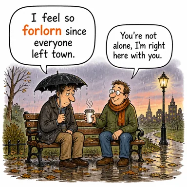 forlorn (kimsesiz, boynu bükük, umutsuz) karikatürü — diyalogla bağlam içinde öğren