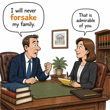 forsake (terk etmek, yüzüstü bırakmak, vazgeçmek) karikatürü — diyalogla bağlam içinde öğren