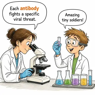 antibody (antikor, bağışıklık maddesi) karikatürü — diyalogla bağlam içinde öğren