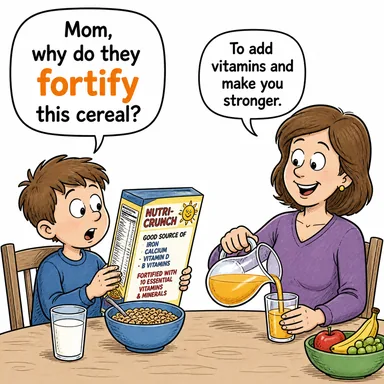 fortify (güçlendirmek, tahkim etmek, zenginleştirmek (gıda)) karikatürü — diyalogla bağlam içinde öğren