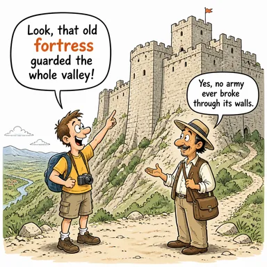 fortress (kale, müstahkem mevki) karikatürü — diyalogla bağlam içinde öğren