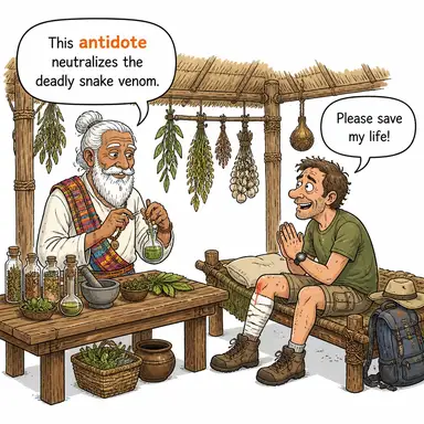 antidote (panzehir, çare, karşıt etken) karikatürü — diyalogla bağlam içinde öğren