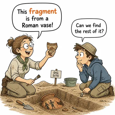 fragment (parça, kırıntı, fragman) karikatürü — diyalogla bağlam içinde öğren