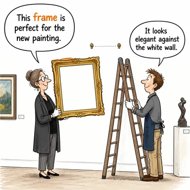 frame (çerçeve, iskelet; kumpas kurmak, çerçevelemek) karikatürü — diyalogla bağlam içinde öğren