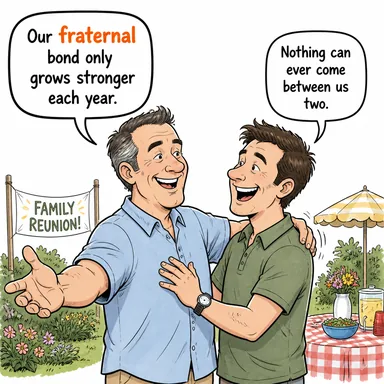 fraternal (kardeşçe, kardeşsel) karikatürü — diyalogla bağlam içinde öğren