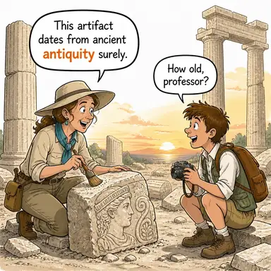 antiquity (ilkçağ, antik dönem, eskilik, antik eser) karikatürü — diyalogla bağlam içinde öğren