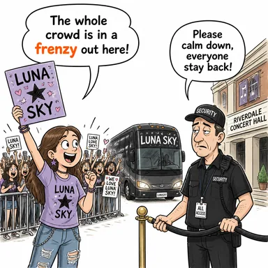 frenzy (cinnet, çılgınlık nöbeti, taşkınlık) karikatürü — diyalogla bağlam içinde öğren