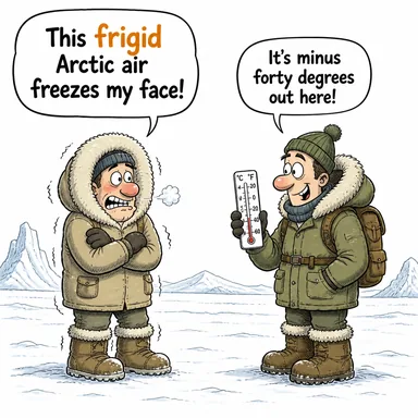 frigid (buz gibi, çok soğuk, (tavır) soğuk/duygusuz) karikatürü — diyalogla bağlam içinde öğren