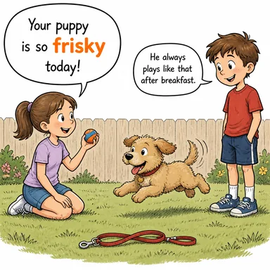 frisky (oynak, canlı, neşeli) karikatürü — diyalogla bağlam içinde öğren