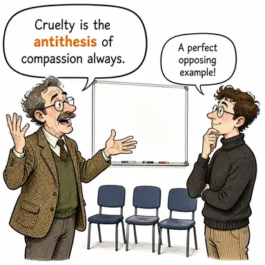 antithesis (karşıt sav, tam zıtlık, antitez) karikatürü — diyalogla bağlam içinde öğren