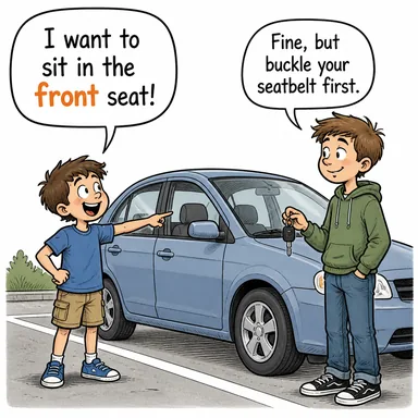 front (ön, cephe (savaş/hava), paravan (yasa dışı iş)) karikatürü — diyalogla bağlam içinde öğren