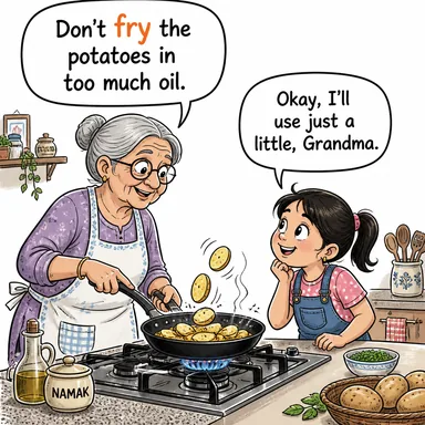 fry (kızartmak (yağda)) karikatürü — diyalogla bağlam içinde öğren
