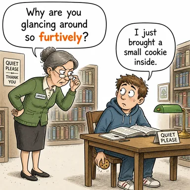 furtively (sinsice, gizlice, çaktırmadan) karikatürü — diyalogla bağlam içinde öğren