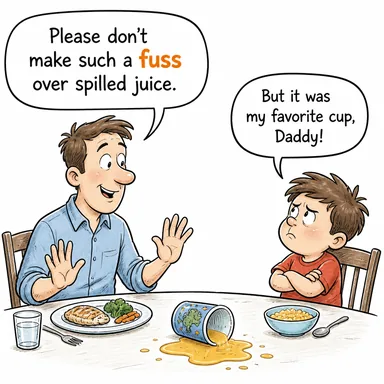 fuss (yaygara, telaş, velvele) karikatürü — diyalogla bağlam içinde öğren