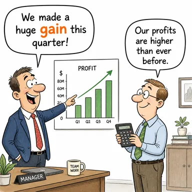 gain (kazanç, kar, artış) karikatürü — diyalogla bağlam içinde öğren