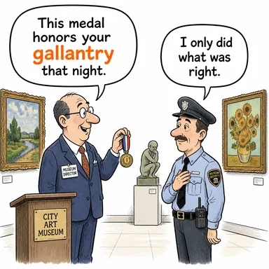 gallantry (kahramanlık, yiğitlik; nezaket) karikatürü — diyalogla bağlam içinde öğren