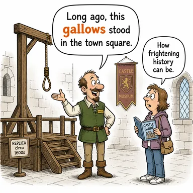 gallows (darağacı) karikatürü — diyalogla bağlam içinde öğren