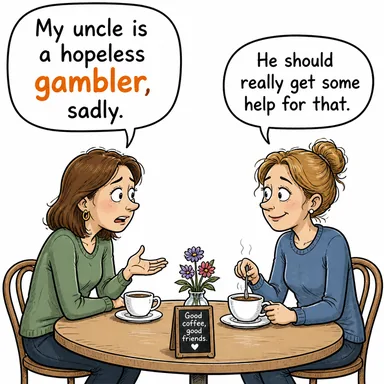 gambler (kumarbaz) karikatürü — diyalogla bağlam içinde öğren