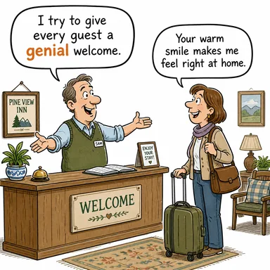 genial (cana yakın, sevimli, ılıman) karikatürü — diyalogla bağlam içinde öğren