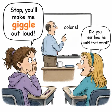 giggle (kıkırdamak, kıkır kıkır gülmek) karikatürü — diyalogla bağlam içinde öğren