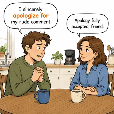 apologize for (özür dilemek, af dilemek) karikatürü — diyalogla bağlam içinde öğren