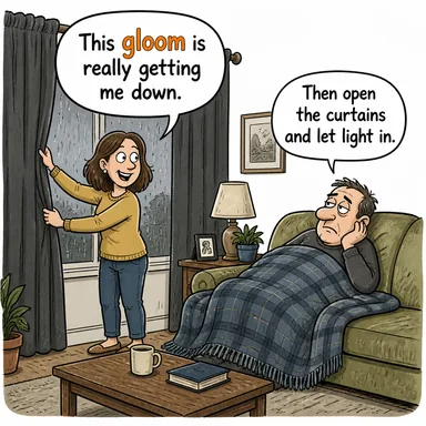 gloom (kasvet, karanlık, sıkıntı) karikatürü — diyalogla bağlam içinde öğren