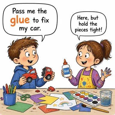 glue (yapıştırıcı, tutkal) karikatürü — diyalogla bağlam içinde öğren
