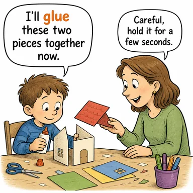 glue (yapıştırmak; (gözlerini/dikkatini) dikmek) karikatürü — diyalogla bağlam içinde öğren
