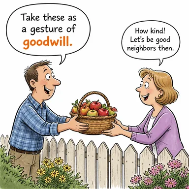goodwill (iyi niyet; şerefiye (ticaret)) karikatürü — diyalogla bağlam içinde öğren