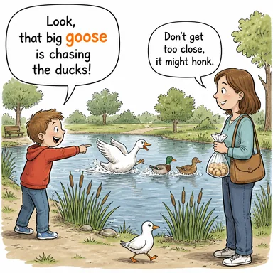 goose (kaz) karikatürü — diyalogla bağlam içinde öğren