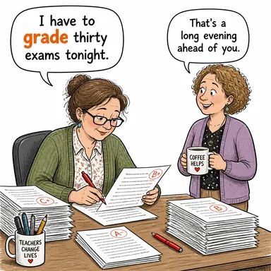 grade (sınıflandırmak, notlandırmak; derece, kademe) karikatürü — diyalogla bağlam içinde öğren