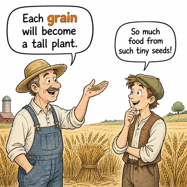 grain (tahıl; tanecik, zerre) karikatürü — diyalogla bağlam içinde öğren