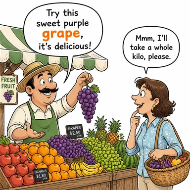 grape (üzüm) karikatürü — diyalogla bağlam içinde öğren