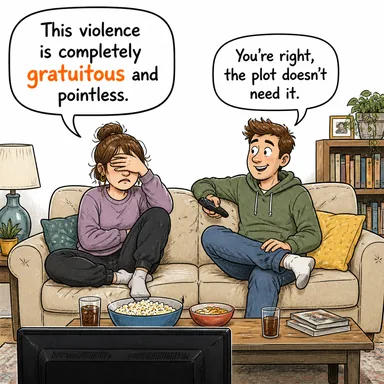 gratuitous (gereksiz, sebepsiz; bedava) karikatürü — diyalogla bağlam içinde öğren