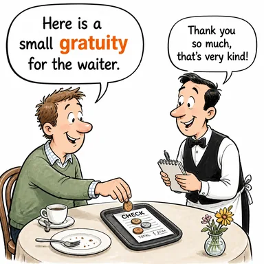 gratuity (bahşiş, ikramiye) karikatürü — diyalogla bağlam içinde öğren