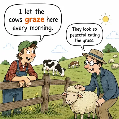graze (otlamak; sıyırıp geçmek) karikatürü — diyalogla bağlam içinde öğren