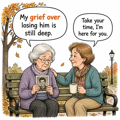 grief over (-e duyulan keder, yas) karikatürü — diyalogla bağlam içinde öğren