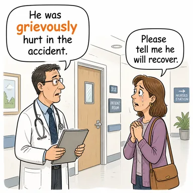 grievously (ağır bir şekilde, feci halde) karikatürü — diyalogla bağlam içinde öğren